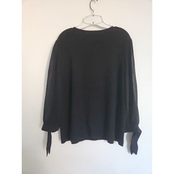 Chico's Black Knit w/Semi Sheer Sleeves Pullover Sweater Blouse size 2 or Large - Picture 5 of 7